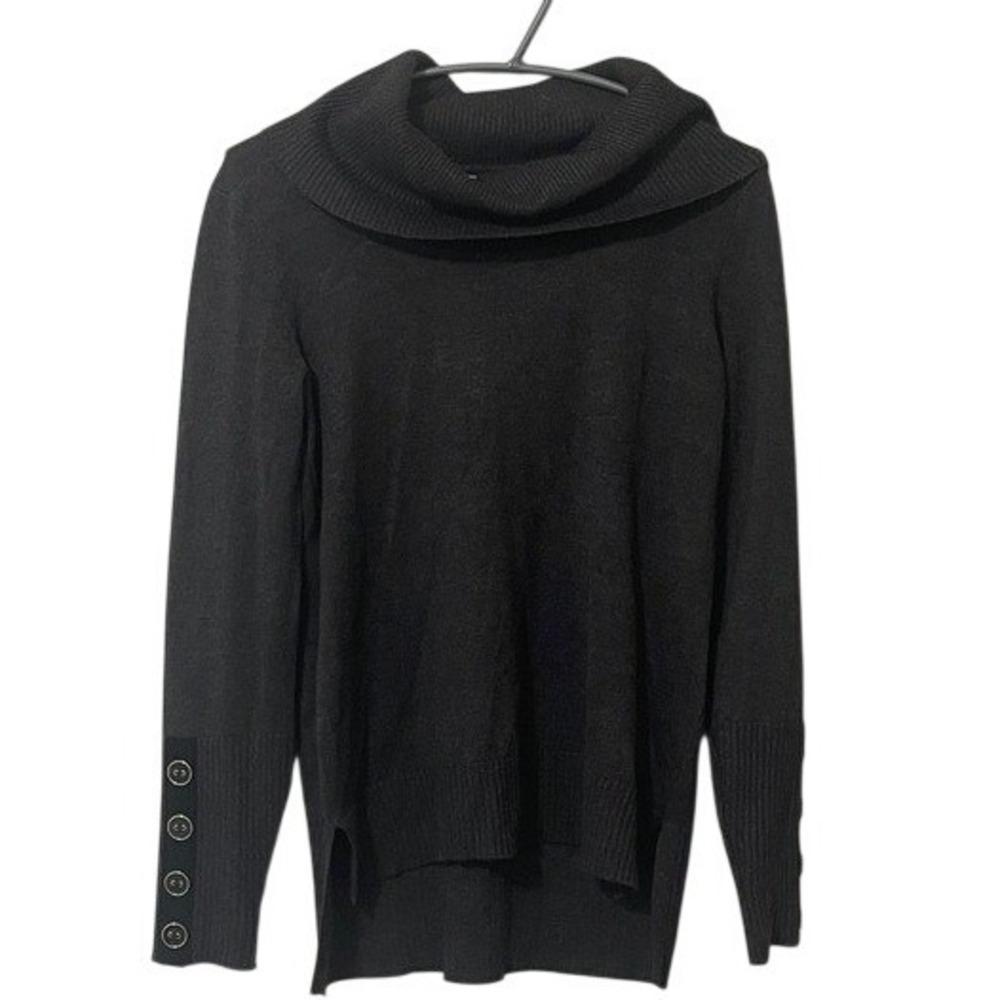Melissa Paige Grey Cowl Neck Sweater Small Button Sleeve Minimalist Preppy